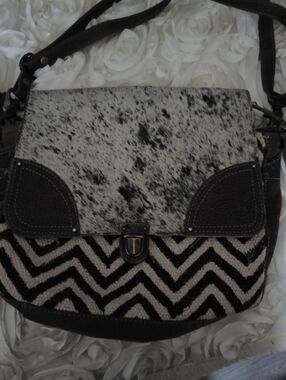 Myra Bag Brown and White Cow Patterned Crossbody